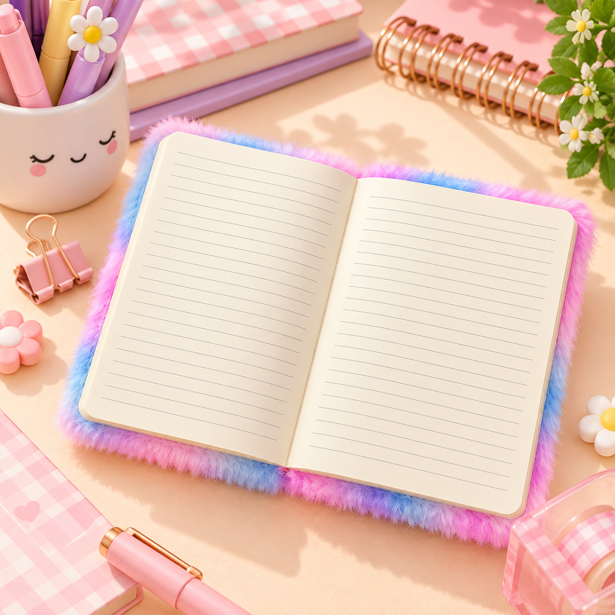 Cute Unicorn Glitter Plush Diary – A5 Soft Furry Notebook for Girls