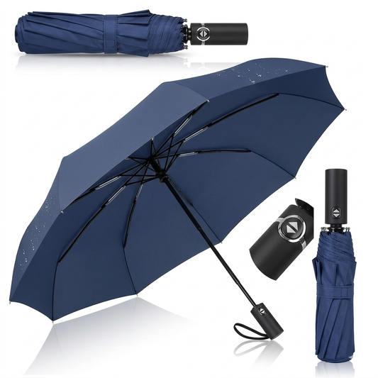 Automatic Open Close Umbrella – 46 Inch Large Foldable Rain Umbrella – Strong & Waterproof Folding Umbrella for Men & Women