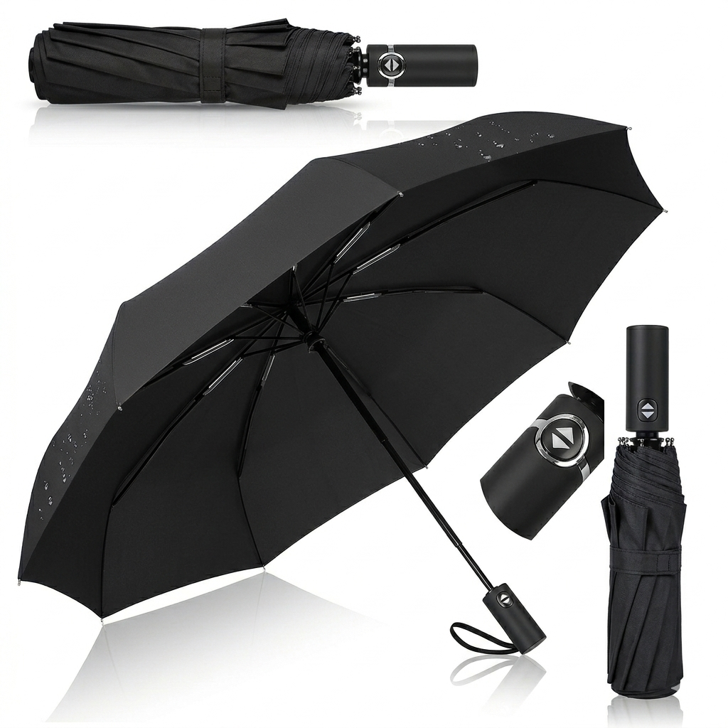 Automatic Open Close Umbrella – 46 Inch Large Foldable Rain Umbrella – Strong  & Waterproof Folding Umbrella for Men & Women