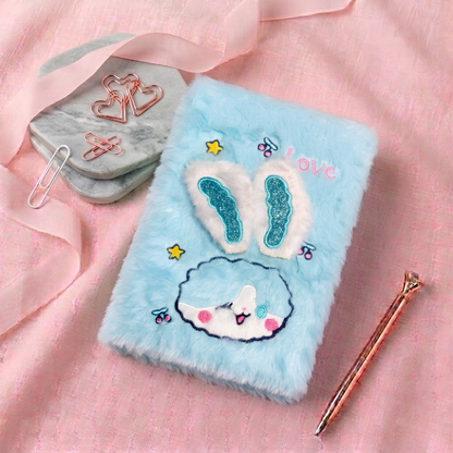 Cute -Ear Bunny Furry Plush Diary – A5 Aesthetic "Love" Cloud Journal